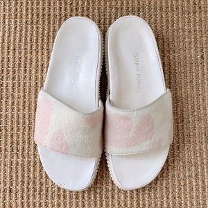 Yoriko Powell Vintage Made in Italy Pony Hair Leather Slides Sandals